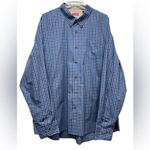 Wrangler Premium Button-Down Flannel Shirt Men's 3XL Long Sleeve Blue Plaid